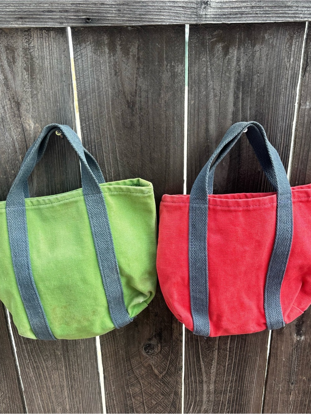 Vintage Handmade Mini Canvas Tote Bag Set Red Green